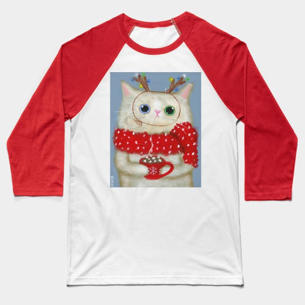 Hot Cocoa Kitty Baseball T-Shirt by KilkennyCat Art